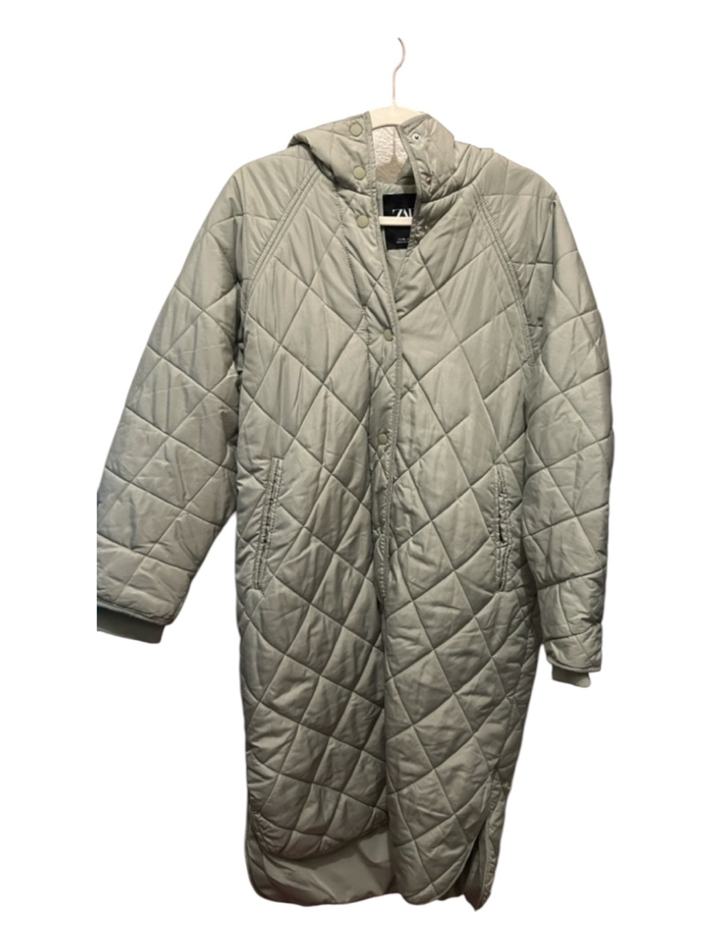 Zara Sage Quilted Hooded Long Puffer Coat